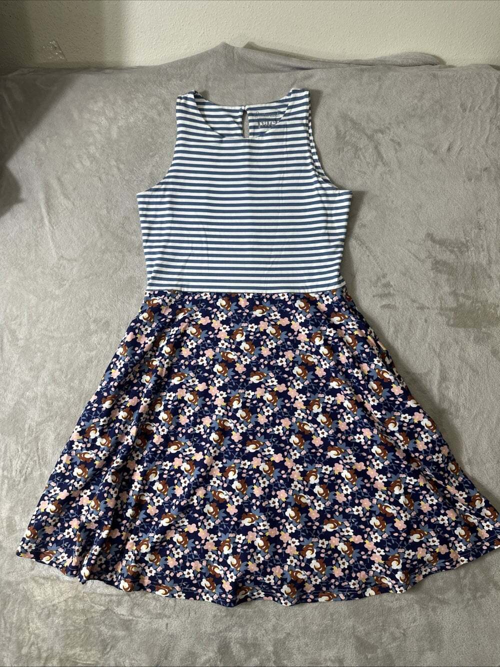 Pact Women’s Organic Cotton Striped Floral Fit & Flare Dress Blue Size Medium